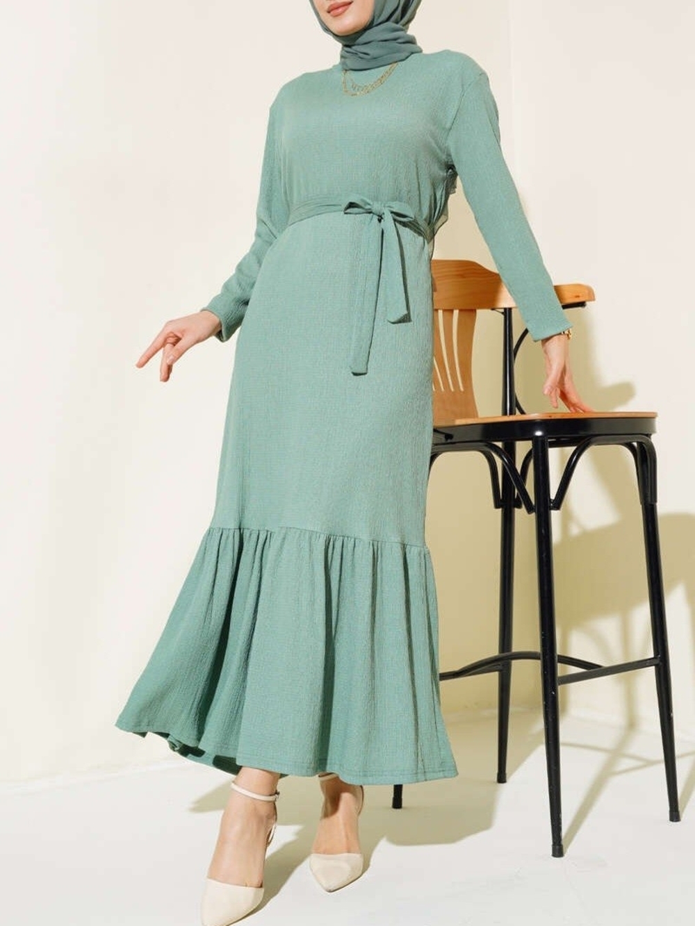 Modest Pistachio Belted Midi Dress XL
